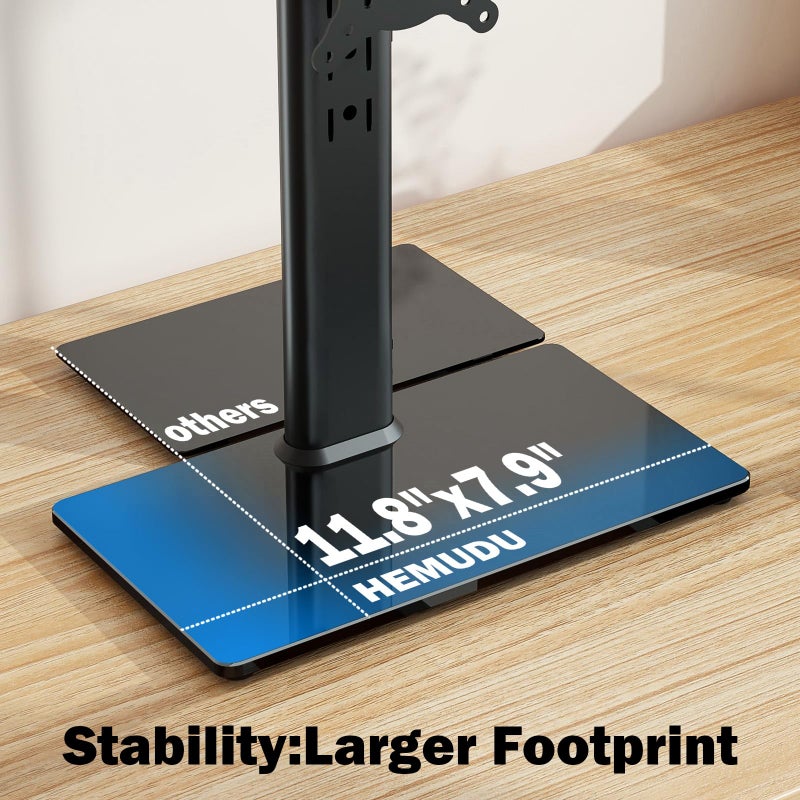 Hemudu Single LCD Computer Monitor Free-Standing Desk Stand Mount Riser for 13 inch to 32 inch screen with Swivel, Height Adjustable, Rotation, Vesa Base Stand Holds One (1) Screen up to 77Lbs(HT05B-001)) - Image 2